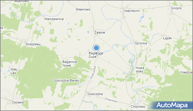 mapa Bagienice Małe, Bagienice Małe gmina Kuczbork-Osada na mapie Targeo